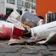 Pile of used coffee cups on the ground